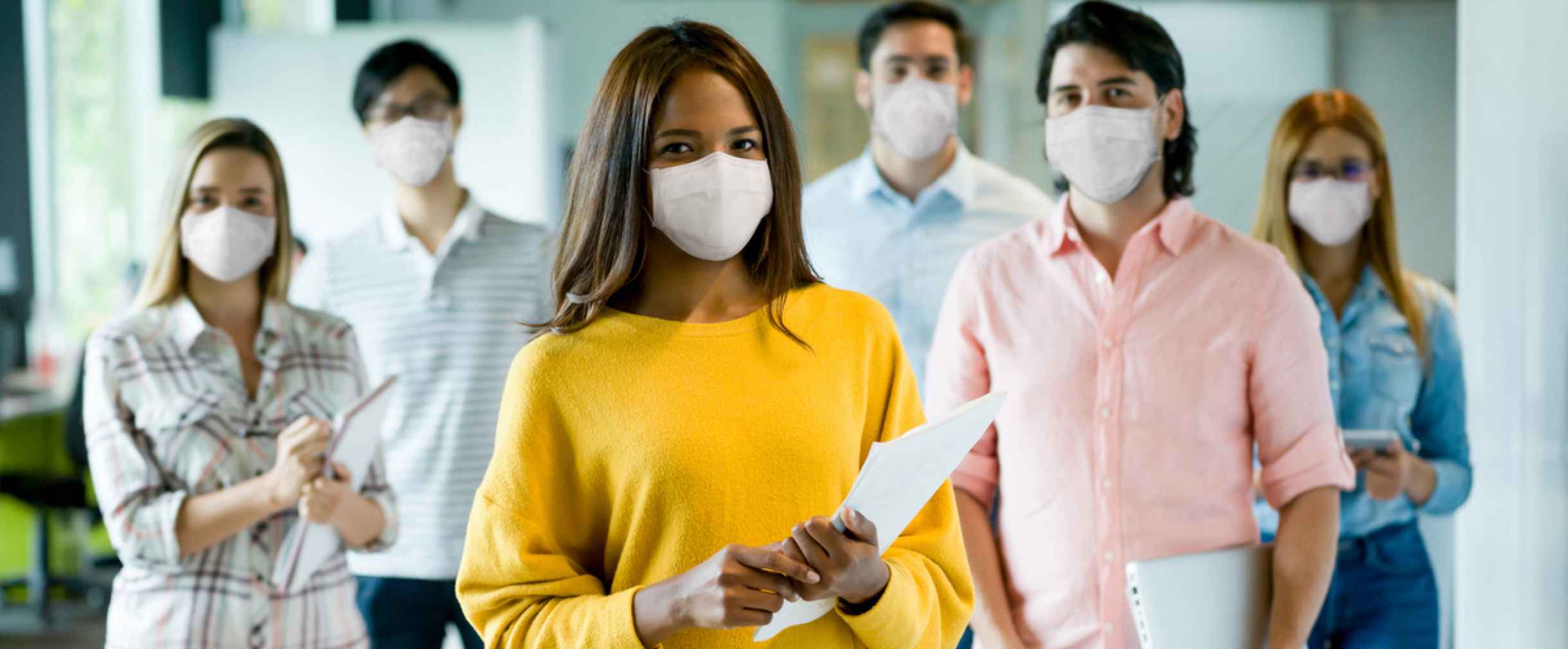 Six Students with Masks