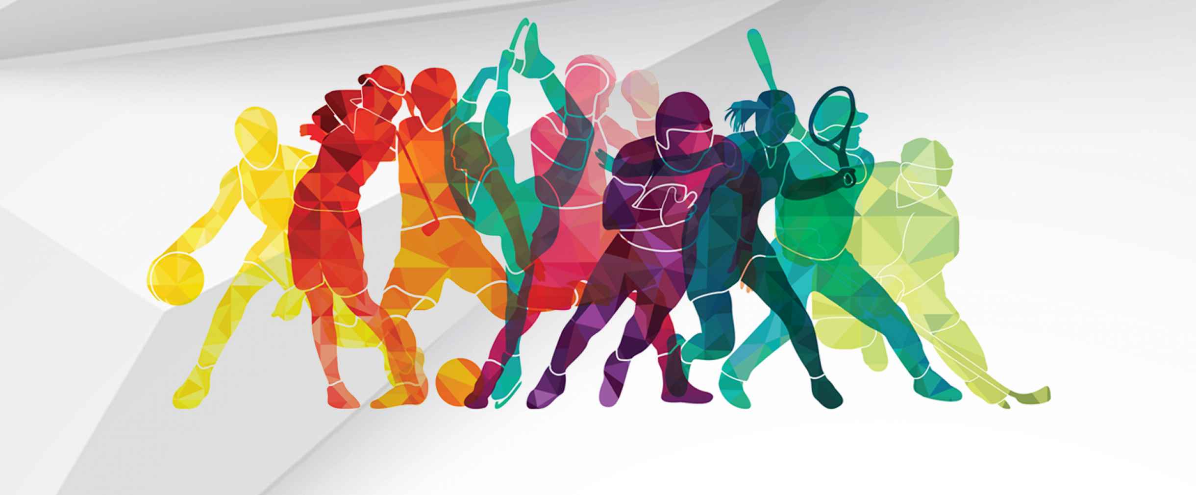 A group of different colored people images in various poses for different sports