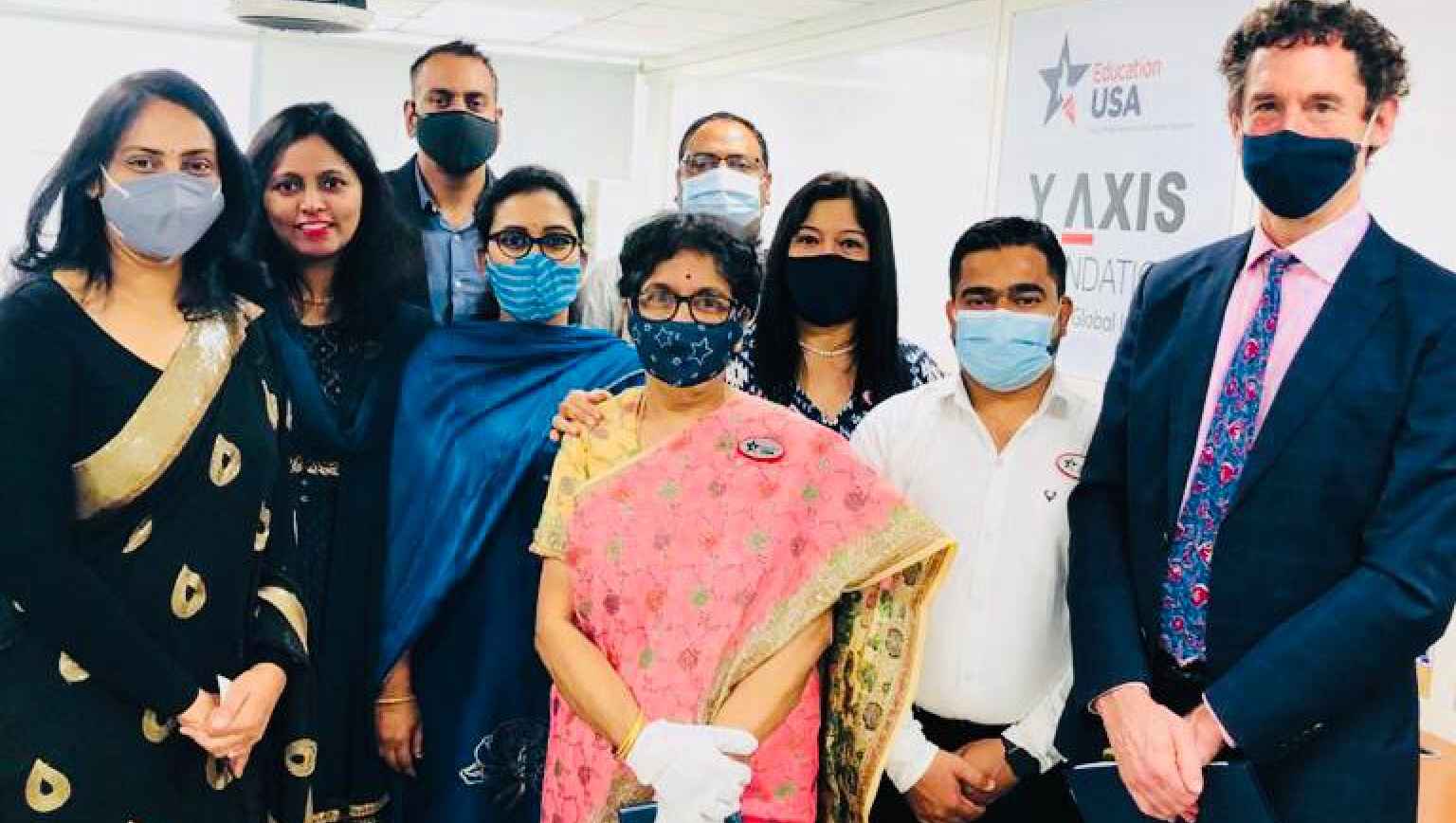 Minister Counsellor, Public Affairars, US Embassy, New Delhi, David Kennedy,with the advisers at Y Axis Foundation Education USA center on the day of inauguration on March 5th, 2021