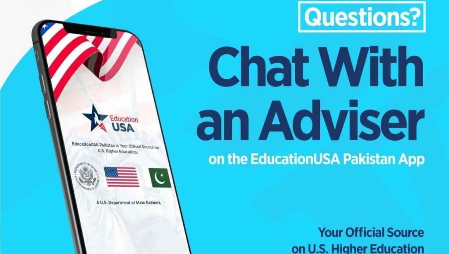 A flyer giving information of the newly launched EducationUSA Pakistan's mobile application.