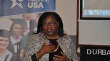 President of Skyline Community College, Regina Stanback Stroud, speaks with EducationUSA students