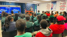 Students at the EducationUSA Lagos center during a public speaking competition