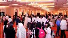 A group of students attending the U.S. college fair organized by EducationUSA Pakistan 