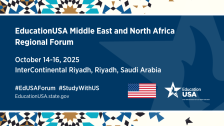 A graphic featuring the EducationUSA Middle East and North Africa Regional Forum from October 14-16, 2025.