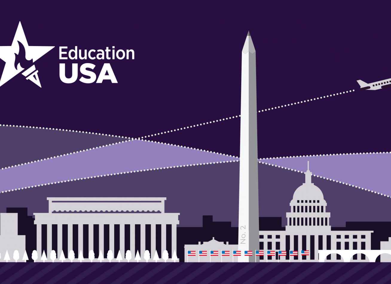 Digital drawing of Washington DC landmarks with EdUSA logo
